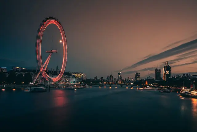Ferris wheel near city buildings durng night time - Photo by Marc Lamy on Unsplash